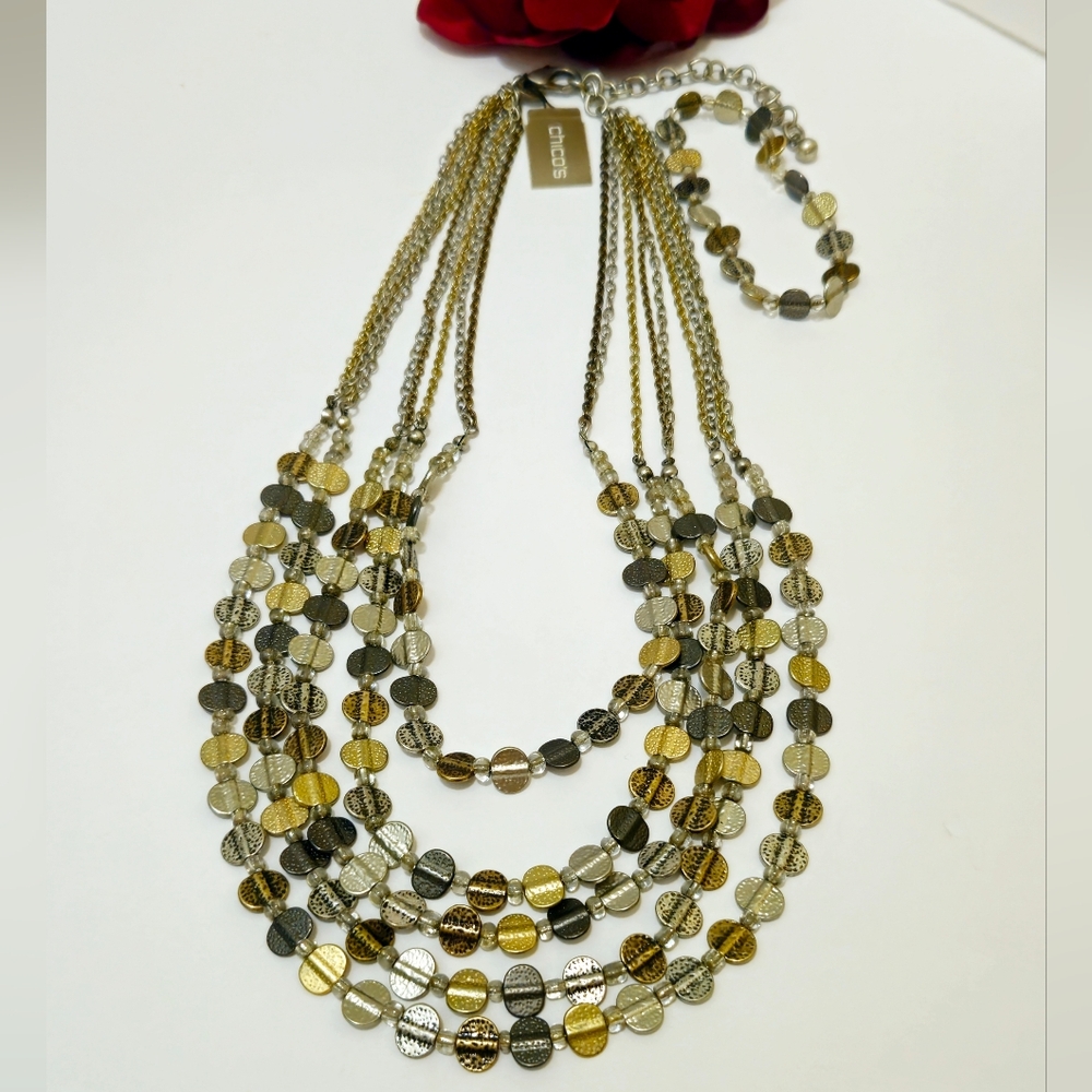 Chicos Asha Multitone Statement Necklace & Stretc… - image 2